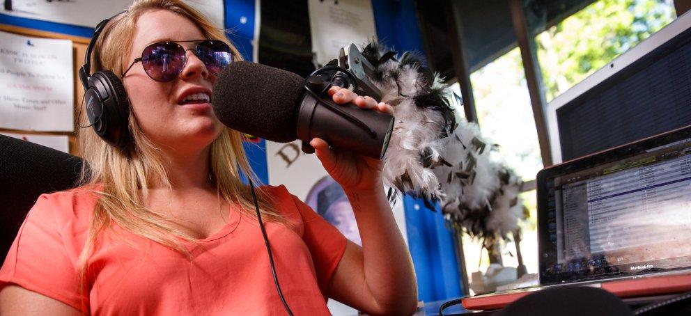 A student hosting a radio show